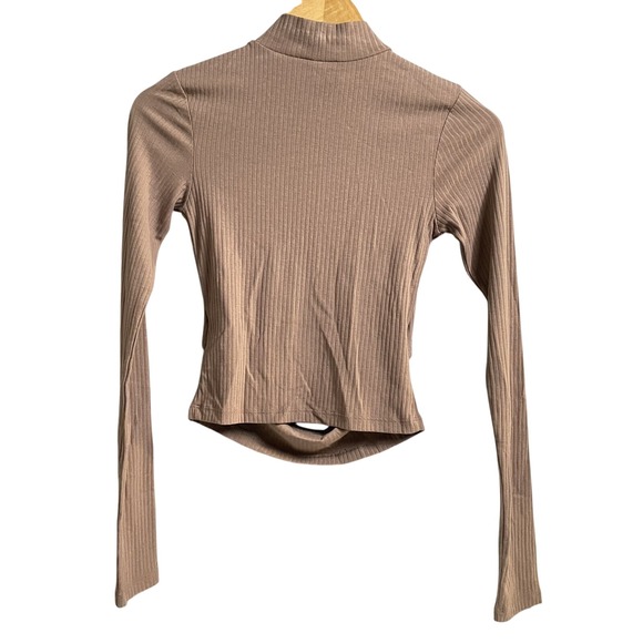Ribbed Knit Top Long Sleeve Mock Neck Cutout Crop Top Trendy Stylish BP Sz S - Picture 2 of 5
